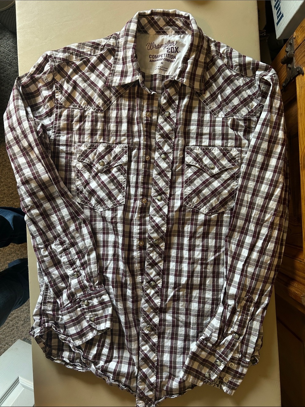 Wrangler Brown & White Plaid Western Button-Down Shirt